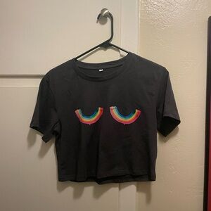 Black Crop Top with Rainbow Design